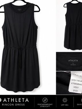 Athleta Rincon Dress Black Sleeveless Drawstring Waist Travel Dress Size large